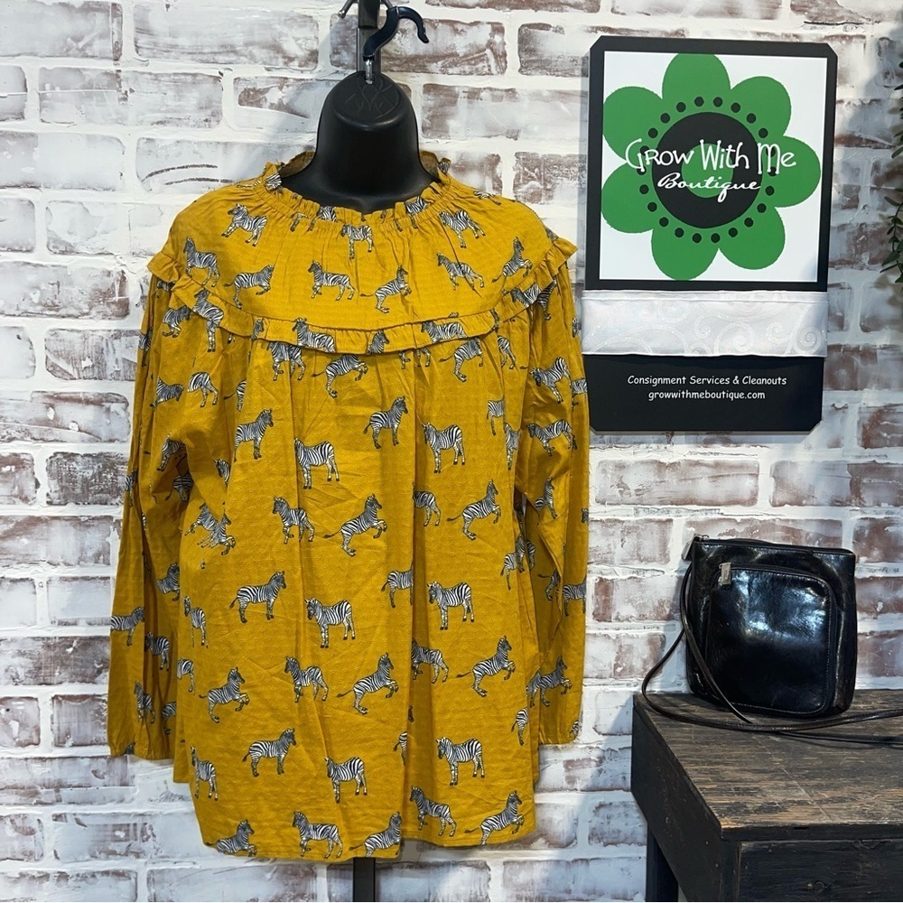 Michelle McDowell Chic Mustard Zebra Print Blouse XL